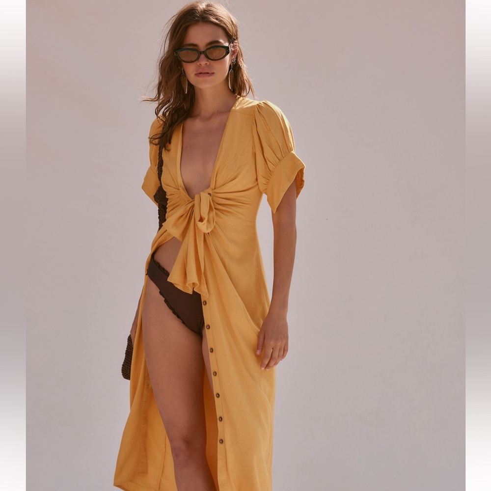 Free People Yellow Tie-Front Dress